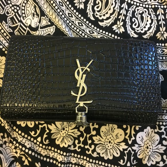 Yves Saint Laurent Handbags - Yves Saint Laurent YSL Black Kate Tassel Bag Croc